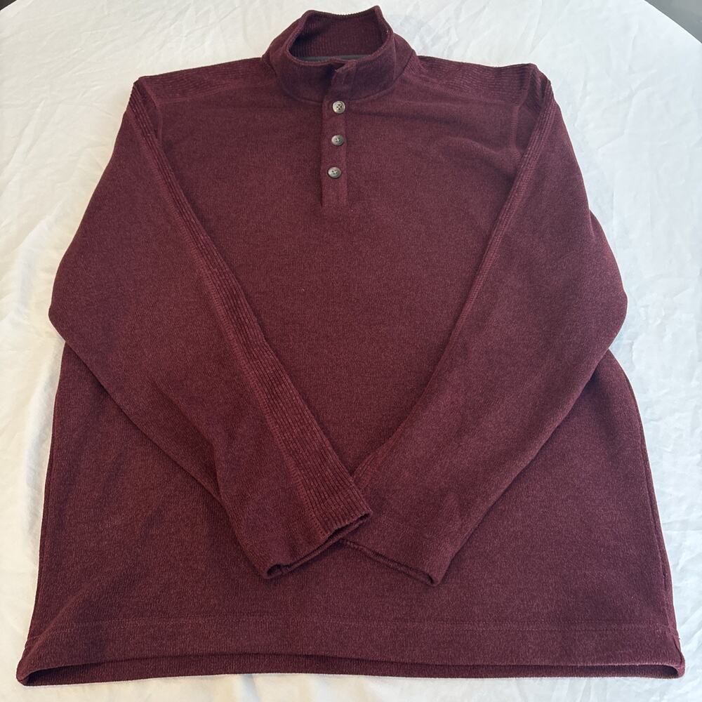 Van Heusen Mens XL Burgundy Maroon 1/4 Button Up Pullover Sweater Polyester